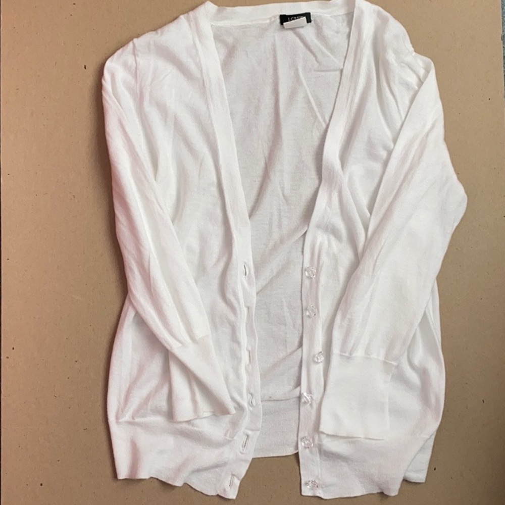 JCrew white cardigan with clear buttons